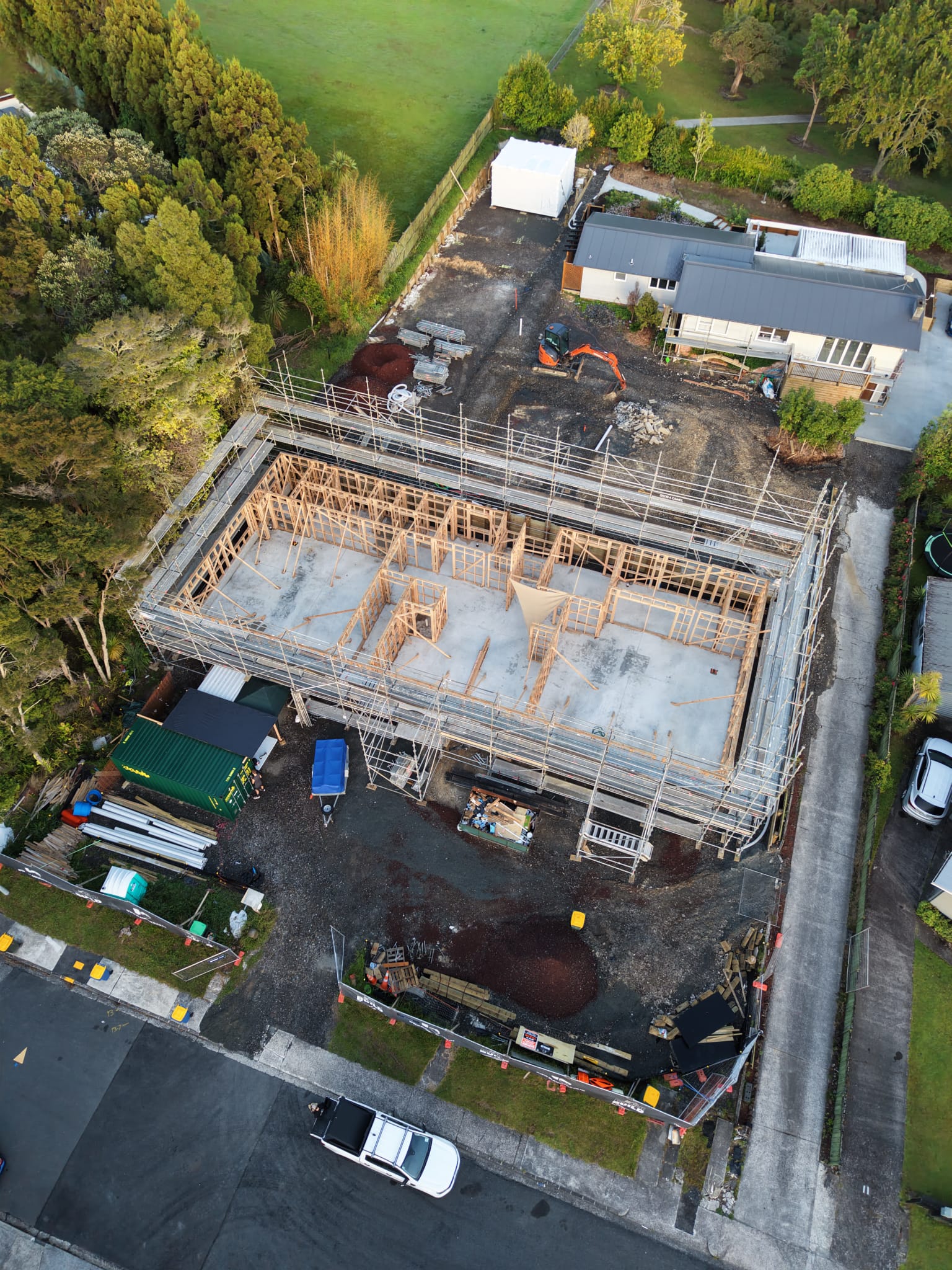 Building framing going up